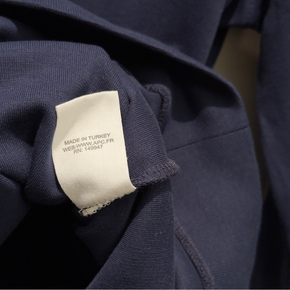 A.P.C. Navy Crewneck Sweatshirt w/ Brown Leather Elbow Patches Minimalist XL - Picture 5 of 8